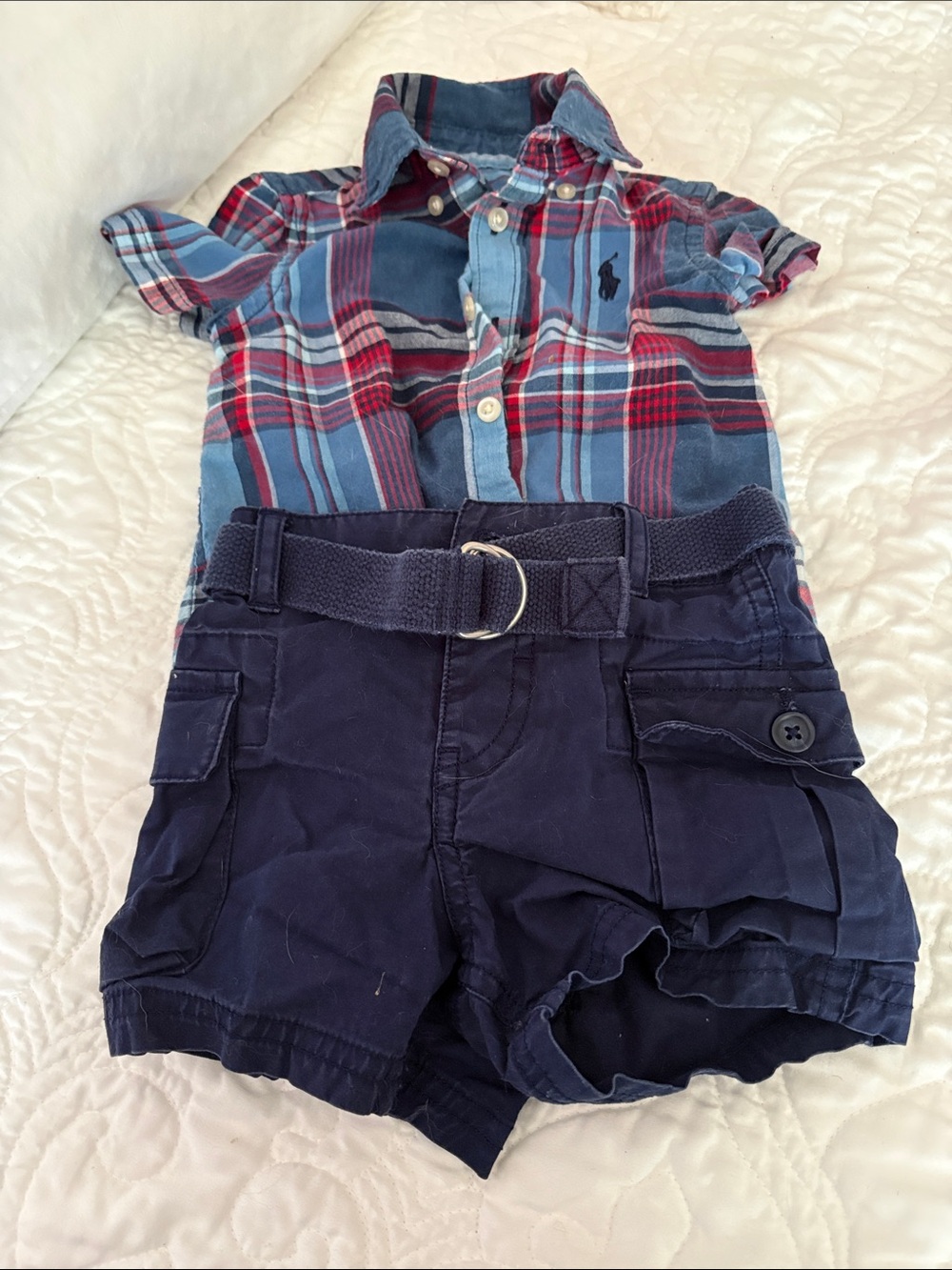 Ralph Lauren Navy Cargo Shorts with Belt - Boys